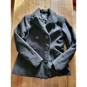 Rampage Women's Size L Large Pea Coat Black Double Breast Jacket Lined Pockets